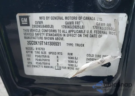 2004 Chevrolet Silverado 1500 Ls из США, поврежденный, VIN 2GCEK19T141306931